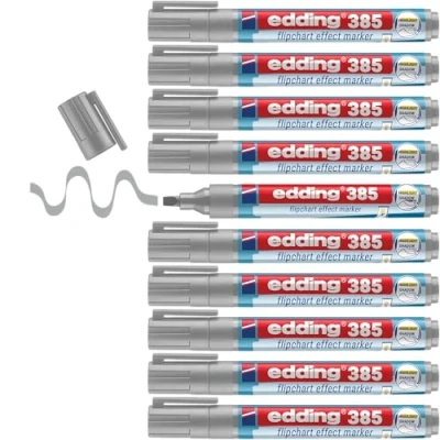 Abbildung von edding 385 Flipchart Effektmarker silbergrau 10er Pack flexible Pinselspitze 1 5mm Marker zum Hervorheben, Schattieren und Markieren auf Flipchartpapier blutet nicht aus trocknet