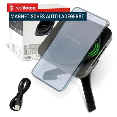 Abbildung von freeVoice Magnetische Auto Handyhalterung mit Ladefunktion I 15W induktive Ladestation Kfz Ladegerät für Smartphone 360 Handyhalter Lüftung Magnet Charger Wireless