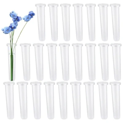 Abbildung von Tkxjry 25 Stück Blumen Wasserröhrchen, Blumenröhrchen Reagenzgläser, Reagenzgläser für Blumen, Blumenröhren aus Kunststoff, Wiederverwendbar Wasserröhrchen Blumenarrangements Pflanzen