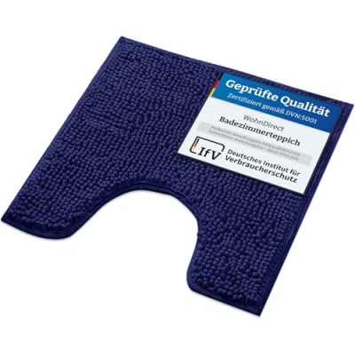Abbildung von WohnDirect Badematte 45x45cm MIT WC Ausschnitt Dunkelblau rutschfest &amp; Waschbar Badezimmerteppich zum Set kombinierbar, Badvorleger, Garnitur, Badteppich