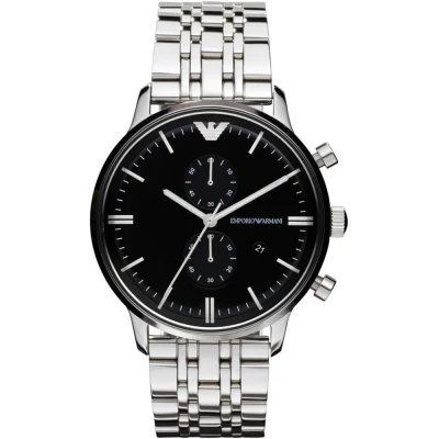 Abbildung von Emporio Armani Uhr für Herren , QuarzChronographenwerk, 43mm Edelstahlgehäuse mit einem Edelstahlarmband, AR0389, Schwarz