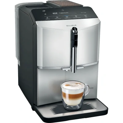 Abbildung von SIEMENS Kaffeevollautomat &quot;EQ300 TF303E01, viele Kaffeespezialitäten, OneTouch Funktion&quot;, benutzerfreundliches Display, Keramikmahlwerk, daylight silber
