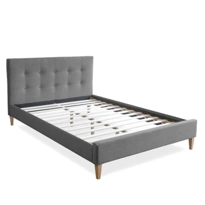 Abbildung von Homestyle4u Polsterbett 140/160/180 x 200 cm Doppelbett Stoffbett mit Kopfteil Bettgestell (Grau Lattenrost)