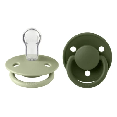 Abbildung von BIBS De Lux Schnuller 2er Pack, BPA frei, Kirschform Nippel. Silikon, Hergestellt in Dänemark. 0 36 Monate (2er Pack), Sage/Hunter Green