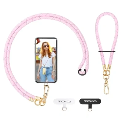 Abbildung von MoKo Handykette Universal, Handyband Handy Lanyard zum Umhängen, Verstellbar Schlüsselband mit Handschlaufe, Umhänge x 1, Handschlaufe Patch 2, Rosa