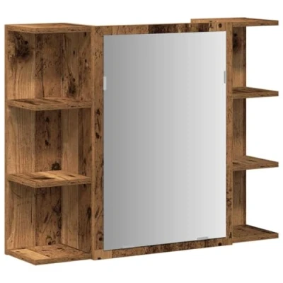 Abbildung von vidaXL Bad Spiegelschrank Altholz Optik 80x20,5x64 cm Holzwerkstoff, Badschrank mit Spiegel, Badezimmer Wandschrank Badezimmerspiegel Ablage