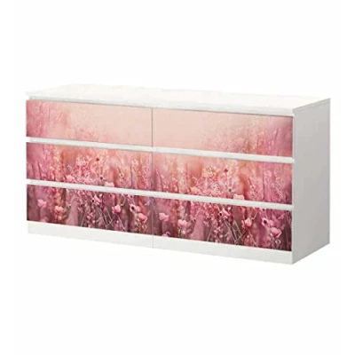 Abbildung von MyMaxxi Klebefolie Möbel passend für IKEA Malm Kommode Motiv Blumenfeld Pink Möbelfolie selbstklebend Dekofolie Tattoo Aufkleber Folie Wohnzimmer, malm_Groesse:6 Schubladen breit