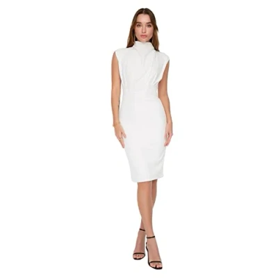 Abbildung von Trendyol Damen Women Woven Dress Midi Basic Slim Fit Webkleid, Ecru, 68