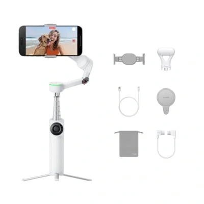 Abbildung von Insta360 Flow 2 Pro Creator Bundle Weiß Faltbarer AI Gimbal, Apple DockKit, 360º Pan Tracking, freier Tilt Modus, integriertes Stativ/Selfie Stick, tragb. Vlog/Travel Stabilizer, Spotlight, MagSafe