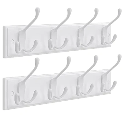 Abbildung von SONGMICS Wandgarderobe, Garderobenleiste, 4 Dreifach Haken aus Metall, Hakenleiste für Kleidung, Taschen, Flur Schlafzimmer Wohnzimmer, vormontiert, wolkenweiß LHR30WT