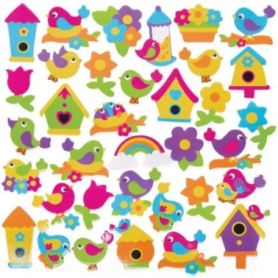 Abbildung von Baker Ross FC684 Vogel Moosgummi Sticker 200 Stück, Großpackung Schaumstoff Aufkleber für Kinder zum Basteln, Gestalten und Dekorieren