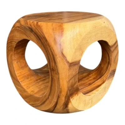 Abbildung von FaHome Beistelltisch Holz Couchtisch Blumenhocker Hocker (Abgerundet mit O Ausschnitt Saman 50x30x30 cm), Handgefertigt