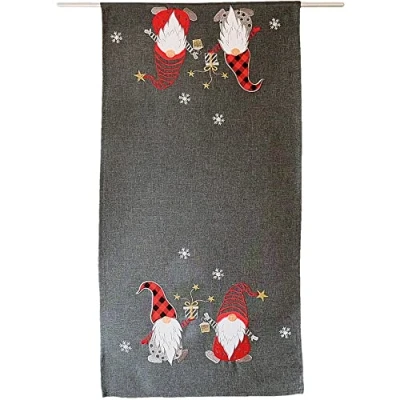 Abbildung von matches21 Tischläufer Carina Wichtel Winter Stick Heimtextilien Mitteldecke grau bunt Polyester 1 STK 40x85 cm
