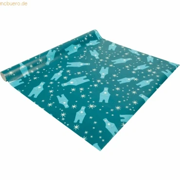 Abbildung von SIGEL GP119 Weihnachts Geschenkpapier petrolblau, weiß, 1 Rolle 5 m x 50 cm, &quot;Polar bear with candle&quot;, aus nachhaltigem Papier