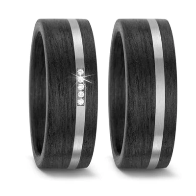 Abbildung von Blue Moon Diamonds Paar Eheringe Trauringe, Titan Carbonringe mit Zikonia, Partnerringe, Antragsringe, Hochzeitsring (Gravur/Etui) 3956