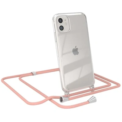 Abbildung von EAZY CASE Smartphone Necklace kompatibel mit iPhone 11, Tasche Kette Schultertasche Crossbody Bag, Handyhülle zum Umhängeband Kordel in komplett Alt Rosa Endstücken Silber