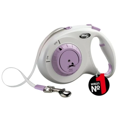 Abbildung von Flexi® Select Gurt 5 m hellgrau lila, zwischen 0 7 einstellbare Roll Leine für Hunde bis 25 kg