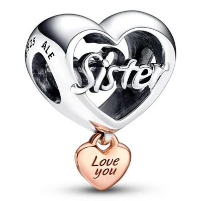 Abbildung von Pandora LOVE YOU Sister Heart Charm, Damen, Größe: One Size, Sterling silver and rose gold plated