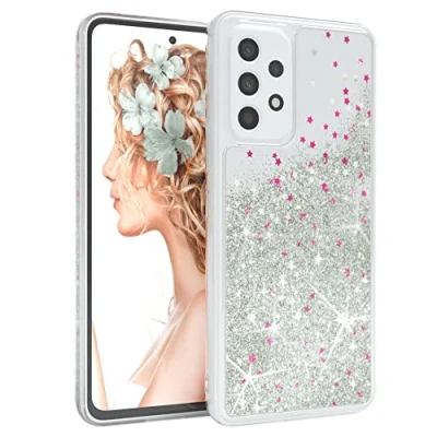 Abbildung von EAZY CASE Hülle kompatibel mit Samsung Galaxy A53 (5G) Schutzhülle Flüssig Glitzer, Handyhülle, Schutzhülle, Back Cover Glitter Flüssigkeit, TPU/Silikon, Transparent/Durchsichtig, Silber