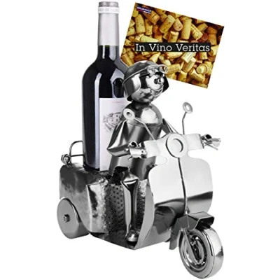 Abbildung von BRUBAKER Weinflaschenhalter Rollerfahrer Silber Flaschenhalter, (inklusive Grußkarte), Metall Skulptur, Wein Geschenk