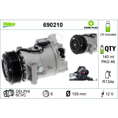 Abbildung von VALEO 690210 Kompressor 6CVC 12 PAG 46 R 134a mit Kompressoröl OPEL: Zafira C Tourer, Astra J Sports Schrägheck