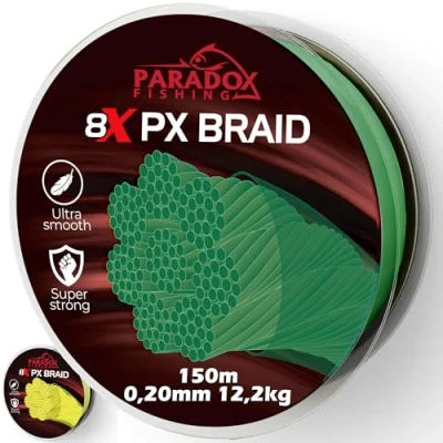 Abbildung von Paradox Fishing 8X PX geflochtene Angelschnur grün 150M 0,20mm 12,2kg geflochten eng