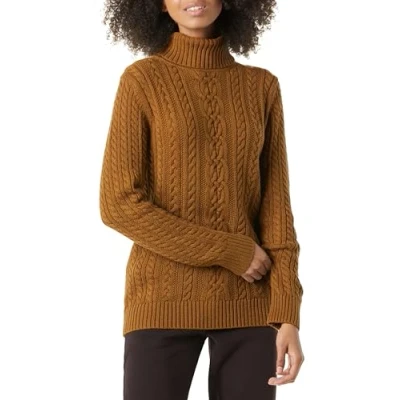 Abbildung von Amazon Essentials Damen Leichter Rollkragenpullover Mit Zopfmuster (Erhältlich In Übergröße), Dunkles Kastanienbraun Meliert, S