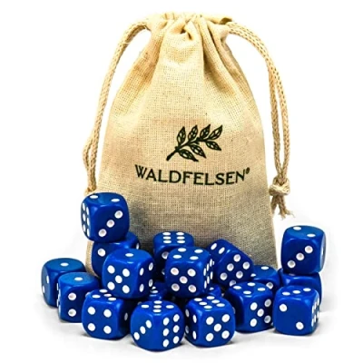 Abbildung von Waldfelsen 6, 12, 20, 30 oder 50 hochqualitative Würfel Standardgröße 16 mm Acrylwürfel Knobel Spielwürfel Dice 6 seitig sechsseitig Spielzubehör Set mit Stoffbeutel (Blau, 20 Stück)