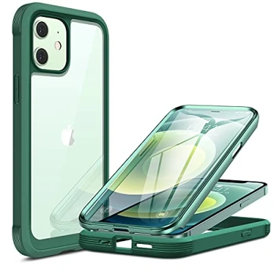 Abbildung von Miracase 360 Grad Hülle Kompatibel mit iPhone 12/12 Pro (6.1 Zoll), Ganzkörper Schutzhülle eingebauter Glas Displayschutzfolie, Stoßfeste Fullbody Handyhülle, Grün