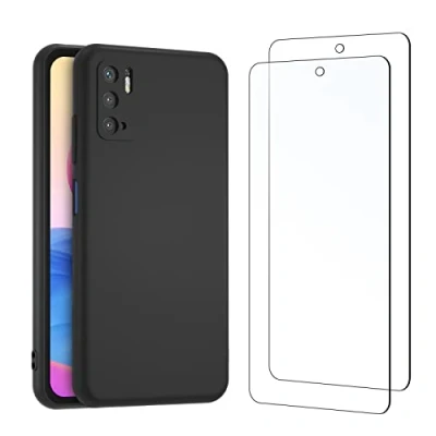 Abbildung von NEW&#039;C Hülle für Xiaomi Redmi Note 10 5G Ultra Thin Silikon Schwarz und 2 x Panzer Schutz Glas Anti Scratch