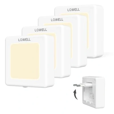 Abbildung von LQWELL LED Steckdosenleuchte Nachtlicht Steckdose Faltbar mit Dämmerungssensor, Nachtlampe Einstellbare Helligkeit, fest integriert, Automatisch Steckdosenlicht, Orientierungslicht Warmweiß, Bewegungsmelder, 1/2/3 Stück Kinder