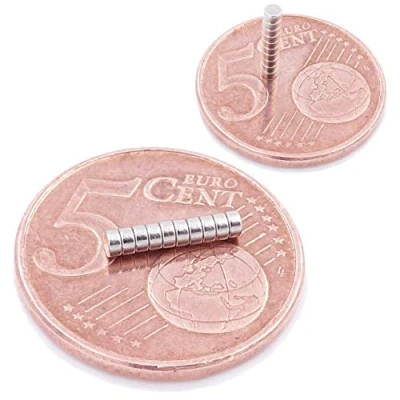 Abbildung von Brudazon 20 Mini Scheiben Magnete 2x1mm N52 stärkste Stufe Neodym ultrastark Power Magnet für Modellbau, Foto, Whiteboard, Pinnwand, Kühlschrank, Basteln Magnetscheibe extra stark