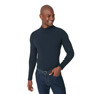 Abbildung von TRENDYOL MAN Herren Plain High Neck Jumper Sweatshirt, Marineblau, S EU