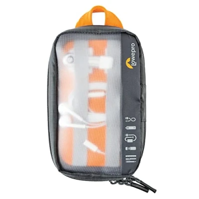 Abbildung von Lowepro GearUp Pouch Mini, Travel Essentials Case, Reiseetui für Telefonkabel, Kabel, Adapter, Akkus, Ladegeräte &amp; USB Sticks, Smartphone Zubehörtasche, Hergestellt aus Recyclingmaterial, Grau
