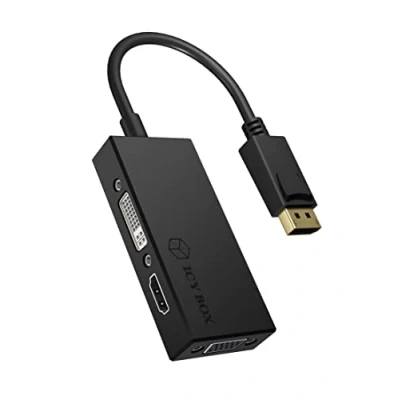 Abbildung von ICY BOX IB AC1031 3 in 1 Adapter DisplayPort (Stecker) auf HDMI (4K Ultra HD), DVI D oder VGA (Full HD) schwarz
