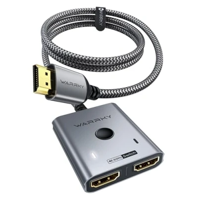 Abbildung von HDMI Switch 4K@60Hz, WARRKY Splitter 2 In 1 Out 【2K@144Hz, 1m Geflochtenes Kabel, HDCP 2.2】 Aluminium Umschalter (Jeweils Display auf einmal) Unterstützt UHD 3D für PS5/4, Xbox, FireStick