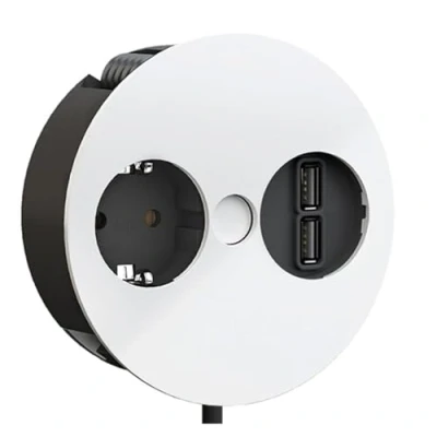 Abbildung von BACHMANN Einbausteckdose Twist 1x Steckdose mit 2X USB A 2m Kabel Tischsteckdose für Küche und Büro Weiß 931.231 (Nur 40mm Einbautiefe integrierter Wasserablauf)