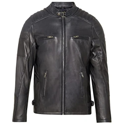Abbildung von URBAN 5884 Men&#039;s RALF, Lederjacke Herren Echtleder Weich und Strapazierfähig, Schwarz, 3XL