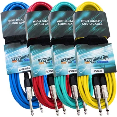 Abbildung von keepdrum Mono Klinkenkabel 6m Farben Set 4 Kabel Instrumentenkabel, 6,35 mm Klinke,