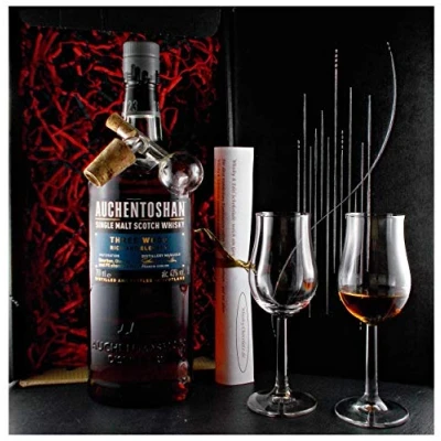 Abbildung von Geschenk Auchentoshan Three Wood Single Malt Whisky + Glaskugelportionierer 2 Whiskey Gläser