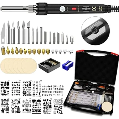 Abbildung von Brandmalerei Kabelgebunden, Lötkolben Set, ockered 52 in 1 Brandmalkolben, 60W Lötstation Temperatur 150C 450C Regelbar für Holz, Leder Gravieren, Skulptur Holzbrandmalerei Profi Hobbybastler