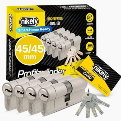 Abbildung von GERCAR Pro+ 4er Set Profil Zylinder gleichschließend 45/45 N+G Schließzylinder mit Not und Gefahrenfunktion Zylinderschloss Bohrschutz 10 Schlüssel CodeCard 90 mm A:45 B:45 4 x