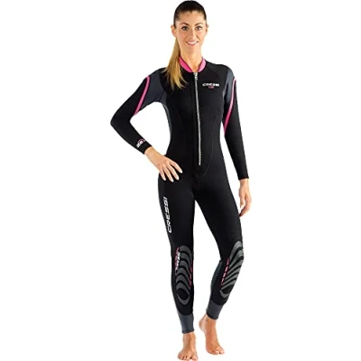 Abbildung von Cressi Damen Lei All in one Wetsuit Einteiliger Neoprenanzug für Frauen aus Neopren 2,5 mm, Schwarz/Grau/Rosa, L