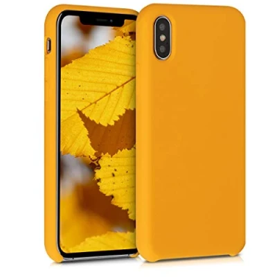Abbildung von kwmobile Hülle kompatibel mit Apple iPhone X Silikon Handy Case Handyhülle weiche Oberfläche kabelloses Laden Safran
