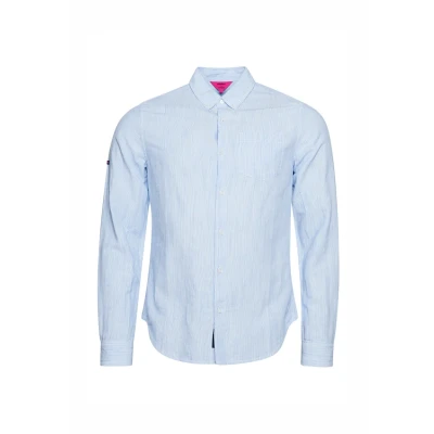 Abbildung von Superdry Herren Studios Linen Button down Hemd aus Bio Baumwolle Blaue Wiesenlupine Gestreift S