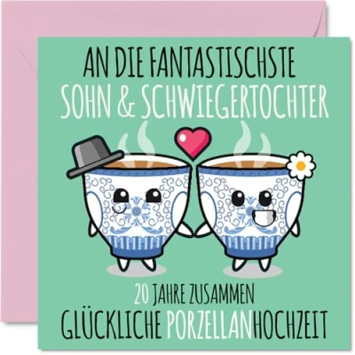 Abbildung von Stuff4 20. Hochzeitstag Karte Liebe 20 Jahre Zusammen Porzellan Hochzeit Jahrestag Geschenke für Sohn Schwiegertochter vom Mama Papa, 145mm Glückwunschkarten