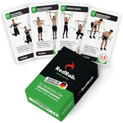 Abbildung von RED RAB Trainingskarten für Widerstandsbänder Stange Krafttraining Fitness Set Spiel Fitnessbänder mit als Home Gym, Resistance Bands &amp; Bar, Workout Training zuhause