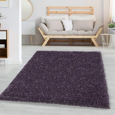 Abbildung von Carpetsale24 Shaggy Hochflor Teppich Wohnzimmer 120 x 170 cm Violett Modern Flauschiger Extra Weich, Pflegeleicht und Einfarbig Ideal als für Schlafzimmer, Esszimmer Küche