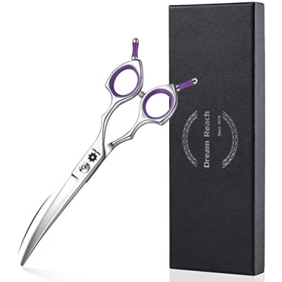 Abbildung von Dream Reach Fellschere 6,5 Inch Gebogene Hundeschere Katzenschere Hunde Haarschere Hundescheren zur Fellpflege für alle Katze Schneiden und Grooming Japanischer Edelstahl 440C Handarbeit violett