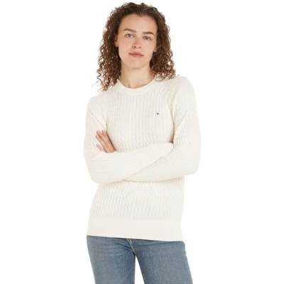 Abbildung von Tommy Hilfiger Cable Strickpullover, Damen, Größe: Large, Ivory petal